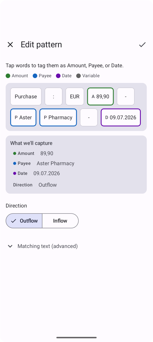 NotifSync pattern builder screen
