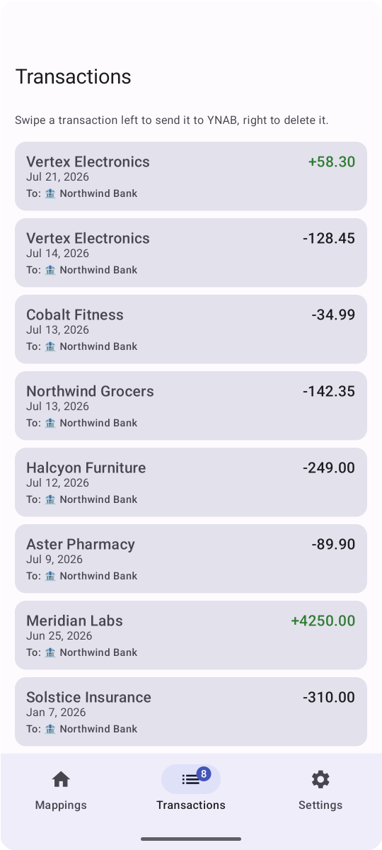 NotifSync Transactions screen